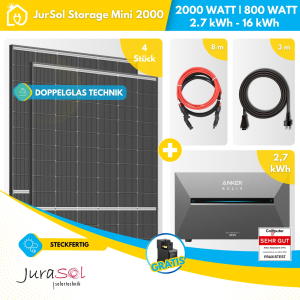 Anker SOLIX Solarbank 3 E2700 Pro Balkonkraftwerk Speicher Set 2000 Watt 800 Watt - Doppelglas - JurSol Storage XXL 2.7 kWh